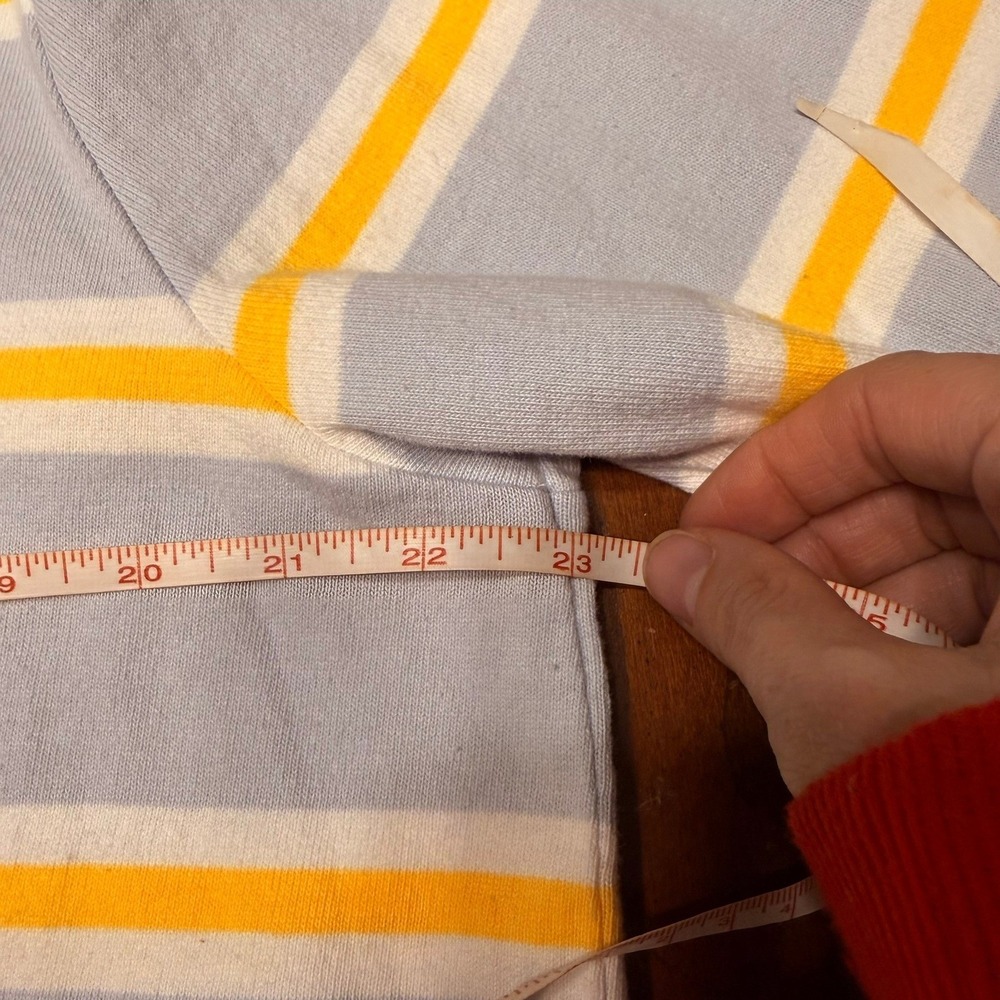 J Crew XL Striped Long Sleeve Boatneck Top Light Blue Yellow Cotton Coastal Chic - Picture 8 of 11